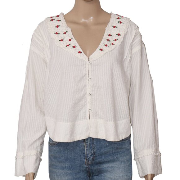 Free People Sweet As Roses Lounge Floral Embroidered Top S & XS - Picture 3 of 6